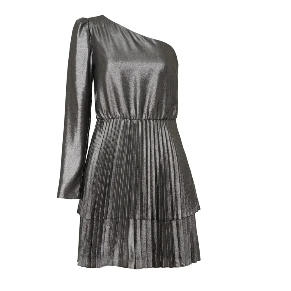Derek Lam Metallic Silver Mini Dress SIZE 4 Cocktail Party Pleated Designer $450 - Picture 7 of 10